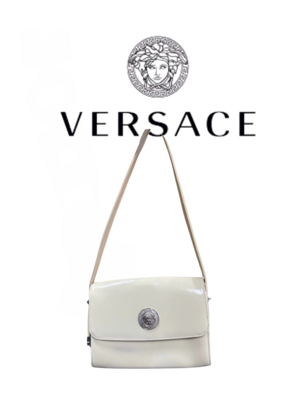 Authentic Vintage Gianni Versace White Leather Shoulder Bag. With Dustbag